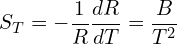\[S_T = -\frac{1}{R} \frac{dR}{dT} = \frac{B}{T^2}\]