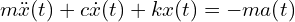 \[m\ddot{x}(t) + c\dot{x}(t) + kx(t) = -m a(t)\]