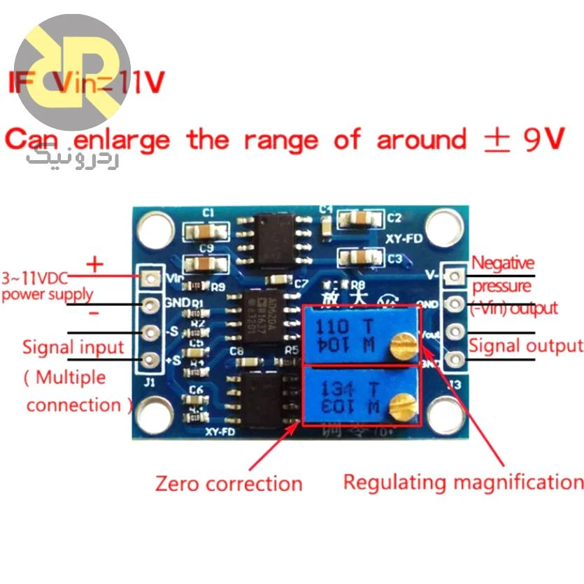 ماژول ad620 تقویتکننده سیگنالهای کوچک زیستی با گین قابل تنظیم 1 کانال - Image 2