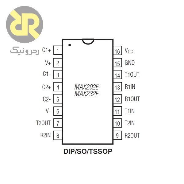 آی سی MAX232CSE فرستنده گیرنده RS-232 با 2 Drv / 2 Rcv - Image 2