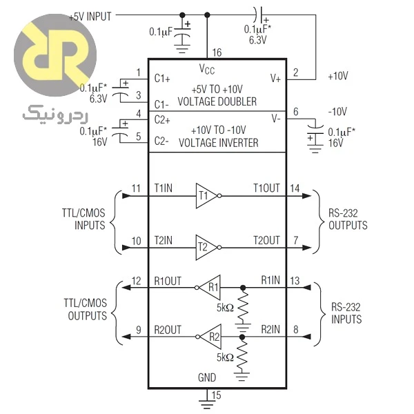 آی سی MAX232CSE فرستنده گیرنده RS-232 با 2 Drv / 2 Rcv - Image 3